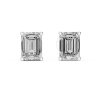 Pendientes de Plata de Ley 925 con Diamante de Corte Esmeralda de 0.50ct Cultivado en Laboratorio, Diseño de 4 Puntas, para Compromiso, Boda, Fiesta, Regalo, Uso Diario