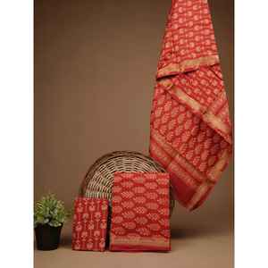 Conjunto de traje Maheshwari con estampado de bloques para mujer - Product Image 1