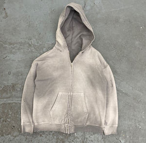 เสื้อฮู้ดซิปผู้ชาย ไซส์ใหญ่พิเศษ ผ้าฝ้าย 100% ระบายอากาศได้ดี ทรงครอป ล้างสีแบบ Stone Wash ดีไซน์ซีดจางสไตล์ซันเฟด ไซส์ XS สตรีทแวร์ - Product Image 2