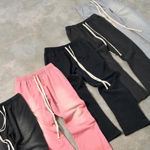 Pantalones Deportivos Gruesos para Hombre, Estilo Vintage, Algodón Desgastado, Lavado Ácido, Decolorado por el Sol, Corte Acampanado - Product Image 1