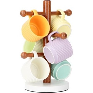 Wood mug <b>plate</b> <b>stand</b> with hooks stylish and functional design for organizing mugs and <b>plates</b> durable and space-saving kitchen - Product Image 6