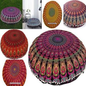 Floor <b>Cushion</b> <b>Cover</b> Cotton Puff Peacock Mandala Bohemian Home Decor 32 Inch Multiple Color Pouffe By Indian Consigners - Product Image 2