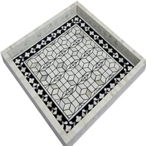 Bandeja de servicio con incrustaciones de hueso atemporales, pieza de inspiración vintage con acento decorativo de diseño artístico disponible a precios de mayorista - Product Image 3