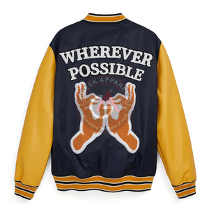 Wholesale Custom Embroidered Best Quality Patches Lettermen <b>Jacket</b> Wool Body <b>Long</b> Sleeves Baseball Varsity <b>Jacket</b> - Product Image 6