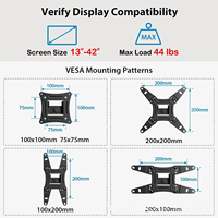 Soporte de Pared para TV con Movimiento Completo, Rotación de 360 Grados, Inclinación y Giro, para Monitores LED/LCD de 13-42 Pulgadas, Capacidad de 44 lb, VESA 200x200, Kit