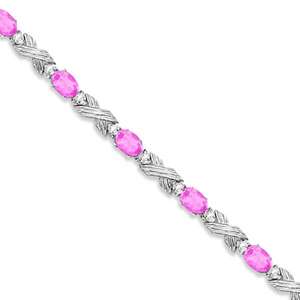Pulsera de Oro Blanco de 14k con Eslabones XOXO, con Zafiro Rosa de 6.65ct y Diamantes, Pulseras y Brazaletes de Diamantes - Product Image 1