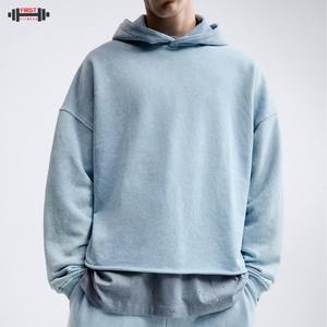 Blank 100% <b>Cotton</b> Drop Shoulder Fleece Cut Sew Winter Hoodie Streetwear Vintage Wash <b>Raw</b> Hem Cropped Regular Fit 300g - Product Image 5