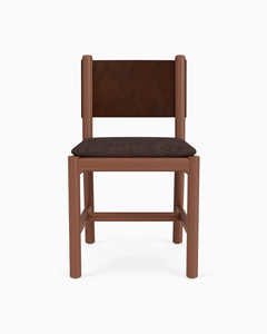 Mid-Century Inspired Chair with Natural Solid Wood Frame, <b>leather</b> Detailing on Backrest, and Dark Upholstered <b>Cushion</b> Seat - Product Image 6