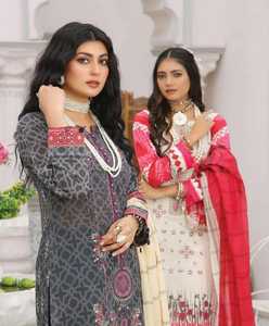 Colección de verano para mujer, trajes de césped de viscosa de 3 piezas, vestidos con estampado Digital de diseñadores paquistaníes con decoración de botones de encaje lavables - Product Image 2