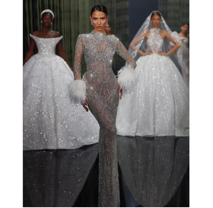 ชุดราตรีทรงเมอร์เมดยาวกรอมพื้นสำหรับผู้หญิง ดีไซน์หรูหรา ประดับด้วยลูกปัด งานปักมือ ตกแต่งด้วยไข่มุก ผลิตจากผ้าคุณภาพสูง - Product Image 6