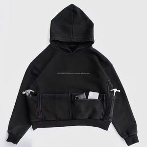 เสื้อฮู้ดดี้ผู้ชายสไตล์สตรีทแบบเรียบง่าย มีหลายกระเป๋า ทรงโอเวอร์ไซส์ เสื้อฮู้ดดี้สตรีทแวร์แบบเรียบๆ ผ้าหนา ล้างสีแบบเอซิดวอช - Product Image 6