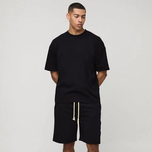 ชุดกางเกงขาสั้นและเสื้อยืดผ้าฝ้าย100% สำหรับผู้ชายชุดกางเกงขาสั้นผ้าฝ้ายขนาดใหญ่พิเศษออกแบบโลโก้ได้ตามต้องการ - Product Image 1