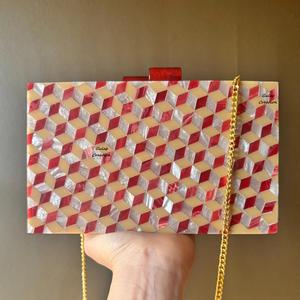 Sac pochette de soirée en résine de mosaïque géométrique multicolore de luxe avec sangle de chaîne pour les fêtes mariages technique de coulée de résine - Product Image 6