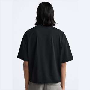 เสื้อครอปผ้าฝ้ายขนาดใหญ่สำหรับผู้ชายเสื้อครอปไซส์ใหญ่พิเศษเข้ารูปบ็อกซี่ผ้าถักแบบทางการโลโก้ออกแบบได้ตามต้องการ - Product Image 2