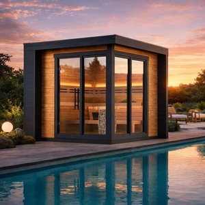 Saunas Modernas para 6 Personas, Sauna de Vapor Exterior con Paneles de Madera, Marco Negro y Vidrio + Envío Gratuito - Product Image 2