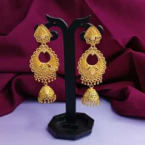 Indian Chandbali Dangle <b>Earrings</b> Engraved Tassel Gold Plated Jhumki Wedding Earrrings Set Indian Jewellery for Women - Product Image 2