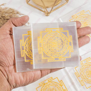 AAA Quality 3 Inches Selenite Crystal Square Plate Gold Carving-Shree Yantra Eco-Friendly Meditation Use Anshul Impex - Product Image 2