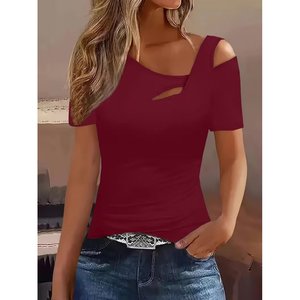 Blusa de Viscosa para Mujer de Jane's con Manga Corta y Cuello Asimétrico - Blusa Elegante e Informal para Uso Diario - Product Image 1