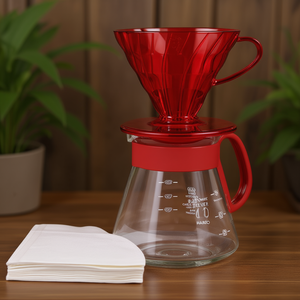 Filtre à café en verre rouge taille 02 avec plateau gradué, design minimaliste pour cafetières à filtre - Product Image 3
