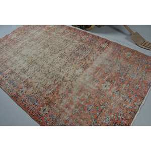 Vintage Turkish Rug Classic 5.5ft X 9.1ft Orange Beige Wool Large Area Statement Piece Latex Patchwork for Hallway Room Rug - Product Image 4