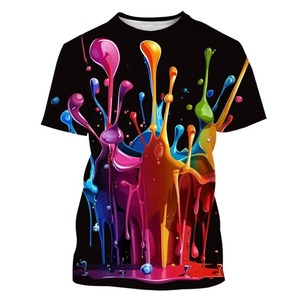 Ropa de calle de verano para hombre, camisetas informales de gran tamaño con cuello redondo, camisetas de manga corta con estampado 3D, 100% algodón, moda colorida Splash - Product Image 2