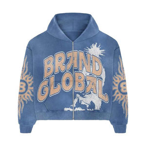 Sudadera con Capucha para Hombre de Alta Calidad, Estilo Vintage Lavado, Diseño Personalizado, Efecto Desgastado por el Sol, Algodón/Poliéster, Ropa Urbana para Invierno, Bordada, Venta al Por Mayor - Product Image 2