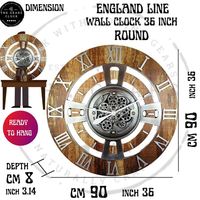 Horloge murale ronde à engrenages en métal et bois en laiton AK en horloge surdimensionnée finie enduite de poudre pour décor de salon/décor d'hôtel