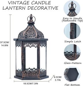 Lanternes Lanterne décorative d'intérieur vintage d'extérieur avec bougeoir en métal - Product Image 3