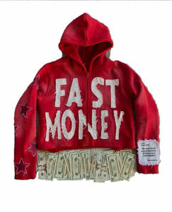 Date Streetwear détresse broderie à capuche polaire blanc Vintage Double couche acide lavage soleil délavé en détresse sweats à capuche pour hommes - Product Image 2