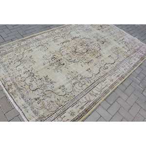 Alfombra turca Vintage de 5,6x8,6 pies, diseño de retales de lana verde y Beige, respaldo de látex para el hogar, sala de estar, estilo Rectangular-Tabriz - Product Image 2