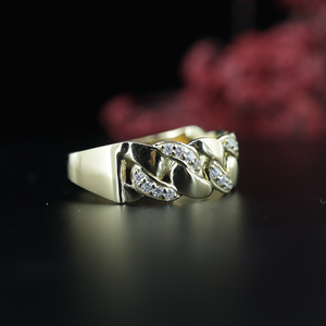 แหวนเงินแท้ 925 ชุบทอง 10K แบบ Cuban Link สำหรับผู้ชาย สไตล์ฮิปฮอป ประดับเพชร ขายส่ง - Product Image 3