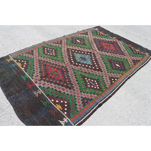 Tapis turc vintage 5,7 x 10,3 pieds, grand tapis, tapis abstrait vert Kilim - Product Image 2