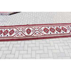 Tapis turc vintage 2,6x11,9 pi (80x364 cm), tapis en laine rouge camouflage - Product Image 3