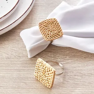 Superior Quality Rattan <b>Square</b> Shape Napkin Rings Affordable Rattan Napkin Rings for <b>Table</b> Decoration - Product Image 2