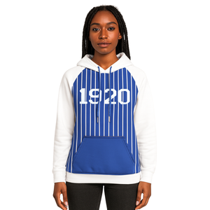 Founding Year 1920 Zeta Phi Beta <b>Blue</b> Body White Raglan Pinstripes Pullover <b>Hoodie</b> Sorority Apparel Custom Divine Nine HBCU - Product Image 1