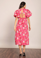 Robe classique rose et blanche à fleurs, mini, 100% coton, formelle, simple, une pièce, pour femmes
