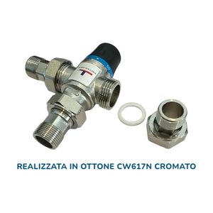 Válvula Mezcladora Termostática HM Solar de Latón Cromado 3/4 Macho, Regulación 35-60°C para Agua Caliente Doméstica, 3 Extensiones de Cobre - Product Image 6