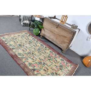 <b>Vintage</b> Turkish <b>Rug</b> Beige Red 3.8 X 6.9ft Large Area Woolen Patchwork Design for Hallway Bedroom Latex for Living Room Bedside - Product Image 4