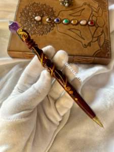 Wholesale Handcrafted <b>Wooden</b> <b>Pen</b> with Natural Amethyst Point | Crystal Wand <b>Pen</b> for Writing, Reiki Healing & Energy Work - Product Image 4