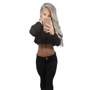 Logotipo privado Ropa de mujer de moda Top corto de color sólido para mujer Sudadera con capucha de gran tamaño Sudaderas con capucha de lana para mujer - Product Image 4