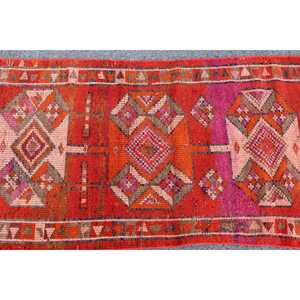 พรมวินเทจขนาด 2.8x11.2 ฟุต, พรมตุรกีแบบยาว, พรมลายจุดสีแดง - Product Image 5