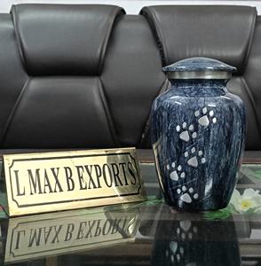 Urna de cremación de Metal gris con estampado de pata dorada de nuevo diseño de venta directa del fabricante indio para funeral de adultos y mascotas para entierros de animales - Product Image 6