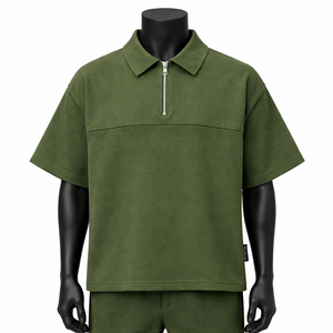 Camiseta Polo Personalizada OEM para Hombre, Color Verde Oliva, con Cierre, Manga Corta, Estilo Casual Urbano, Fabricante Mayorista - Product Image 1