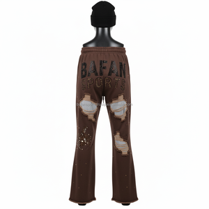 กางเกงวอร์มขาบานผ้าฝ้าย GSM สีน้ำตาล380พรีเมี่ยมซักโลโก้ได้ตามต้องการ - Product Image 2