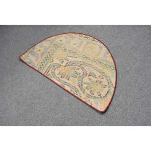 2.5x1.5 ft Turkish Vintage Rug, Round Rug, <b>Yellow</b> Ikat Rug - Product Image 2