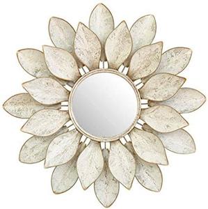 Contemporary Modern Round <b>Wall</b> Mirror with Handmade Embedded Metallic <b>Leaf</b> Pattern Frame for Wedding <b>Wall</b> <b>Decorations</b> - Product Image 3