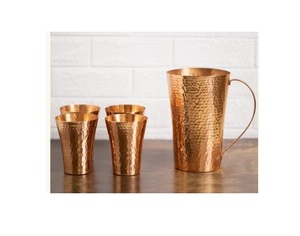 Excellent Quality Available Gift Set Classic <b>Jug</b> With 4 <b>Glass</b> at Wholesale Price From India Exporter Hammered Copper - Product Image 6