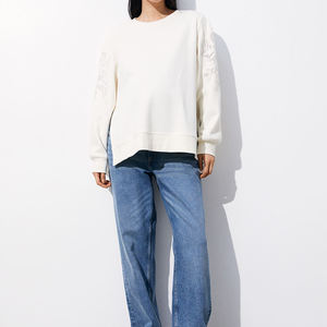 Vente en gros de sweatshirts pour femmes à col rond épais avec impression personnalisée vintage haute visibilité - Product Image 1