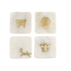 Assortiment de sous-verres en marbre avec incrustation en laiton sublimation naturelle et incrustation en métal sous-verres en pierre de marbre personnalisés vente en gros - Product Image 1