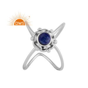 Vente chaude Argent Sterling Oxydé Naturel Lapis Lazuli Gemstone Croix Conception Bague Bijoux Fabricant - Product Image 1